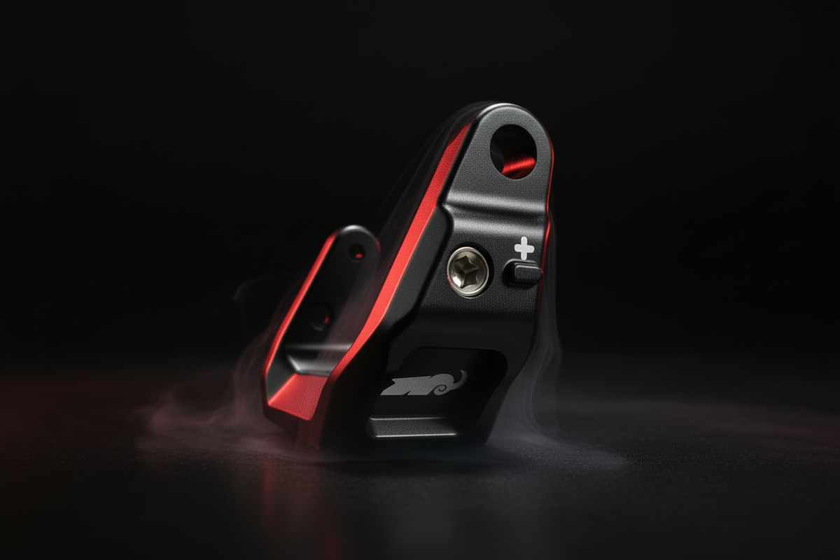 black bracket on black background with red reflection 