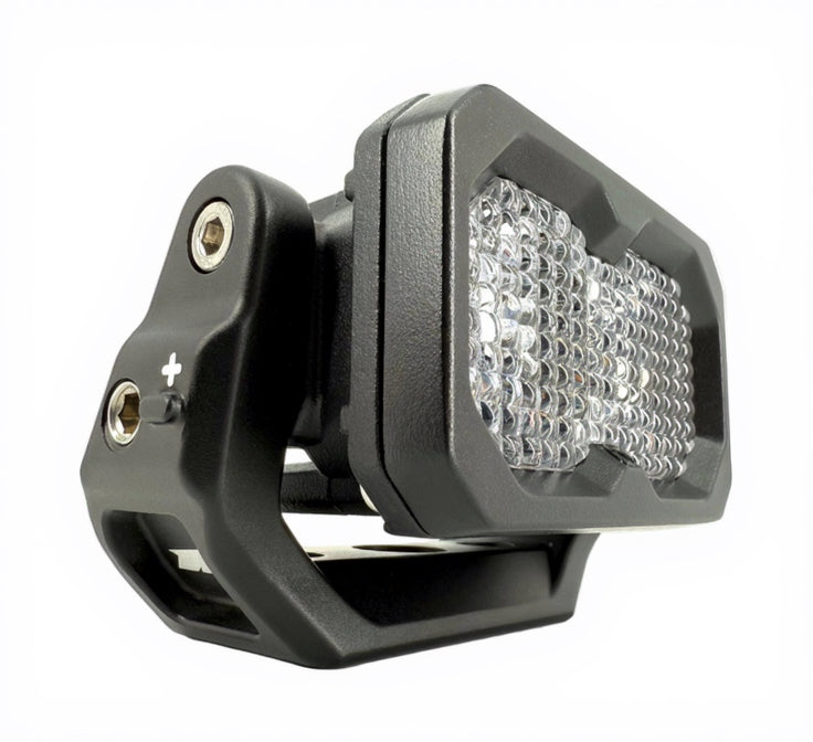 Black LED light fixture on a white background