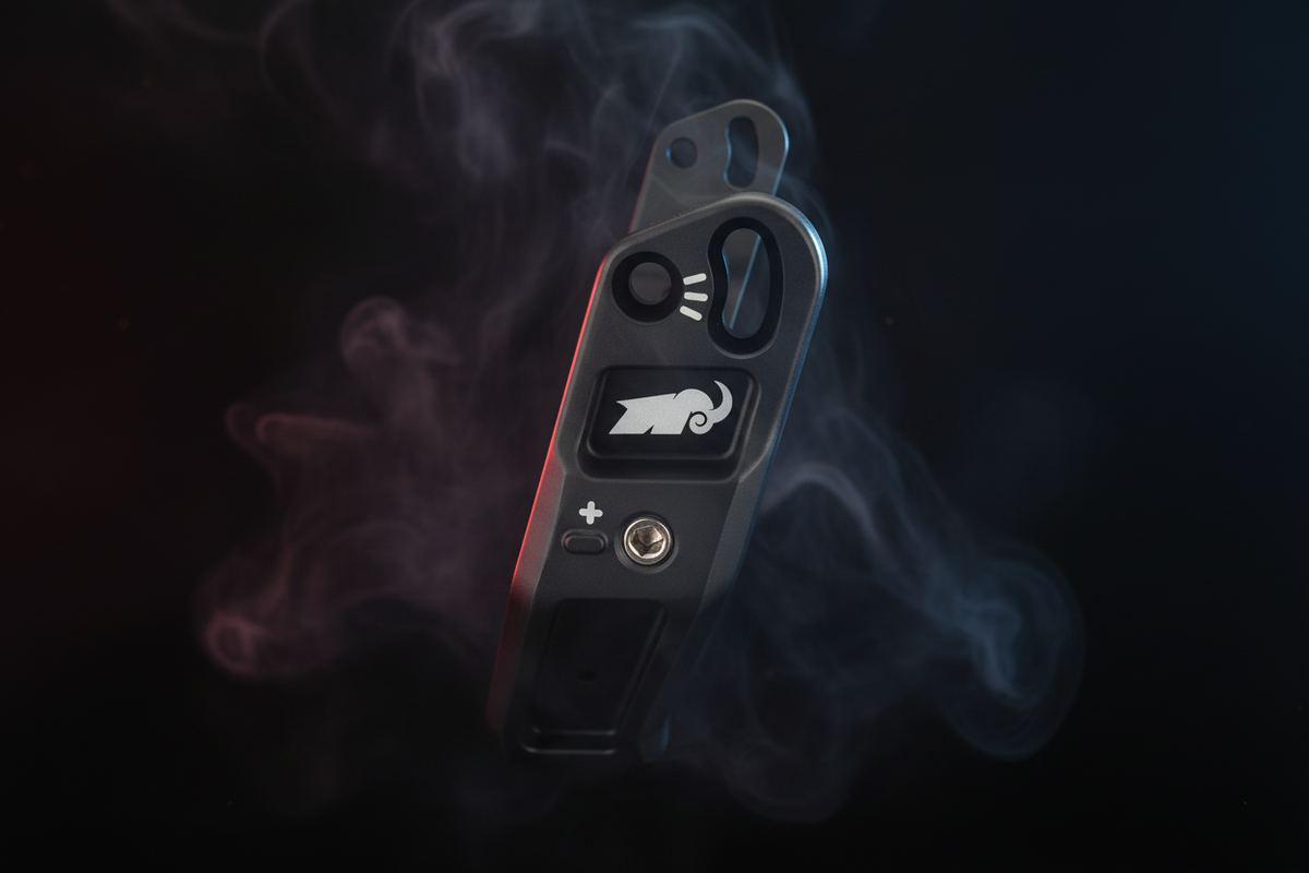 Black bracket on dark background with smoke