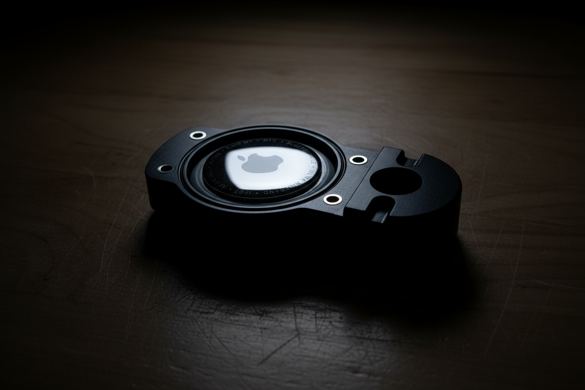 Black mechanical component on a dark surface